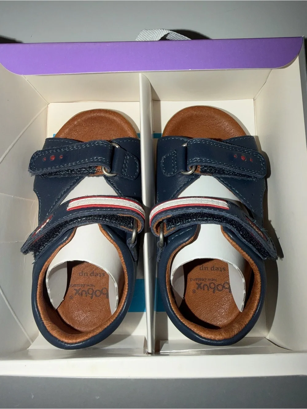 NWT Bobux Step Up Navy Leather Sandals Size 4-4.5 Baby First Walker 20 EU